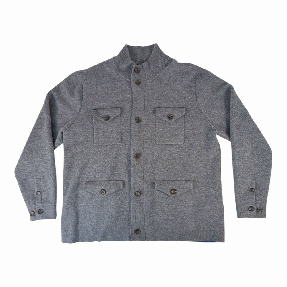 Peter Millar 90% Merino Wool Jacket Mens XL Cargo Gray Full Zip Sweater Coat